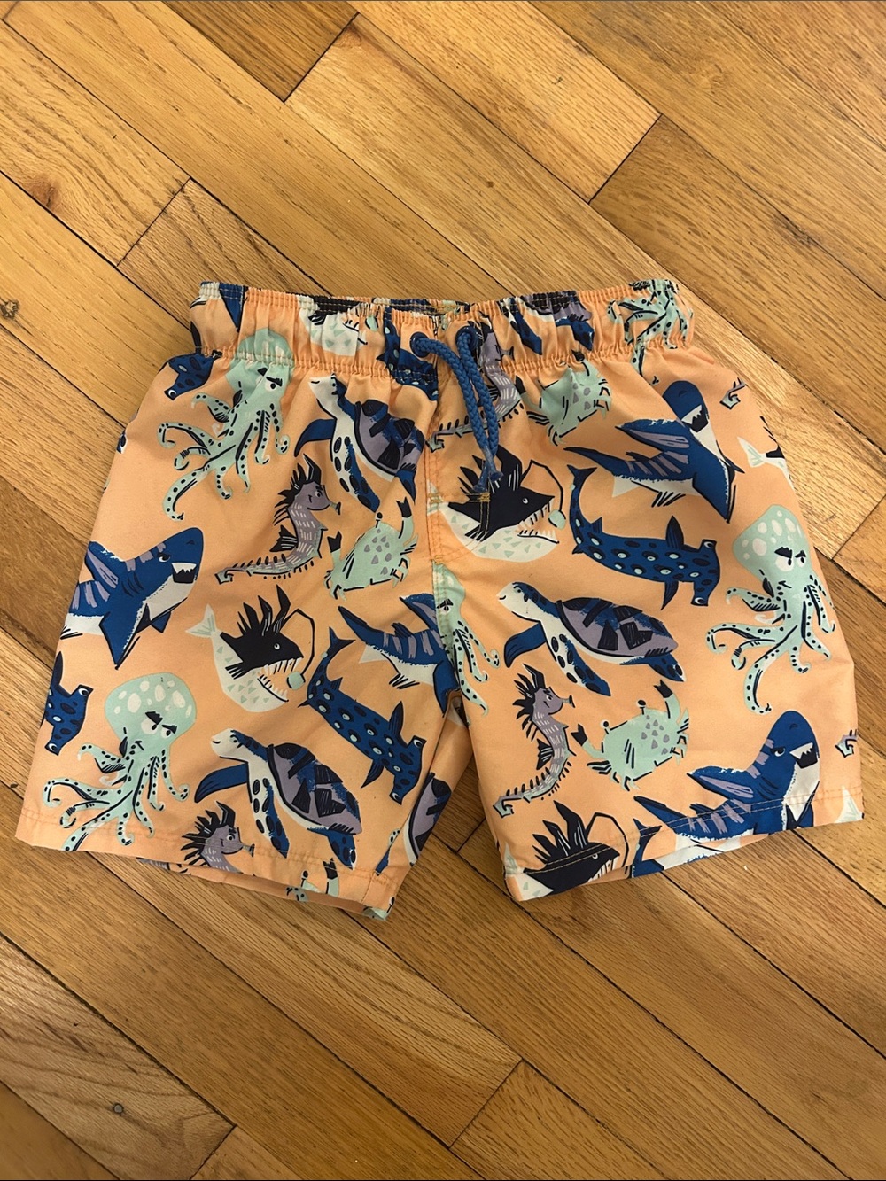 H&M Peach Swim Trunks with Navy & Mint Sea Life Print